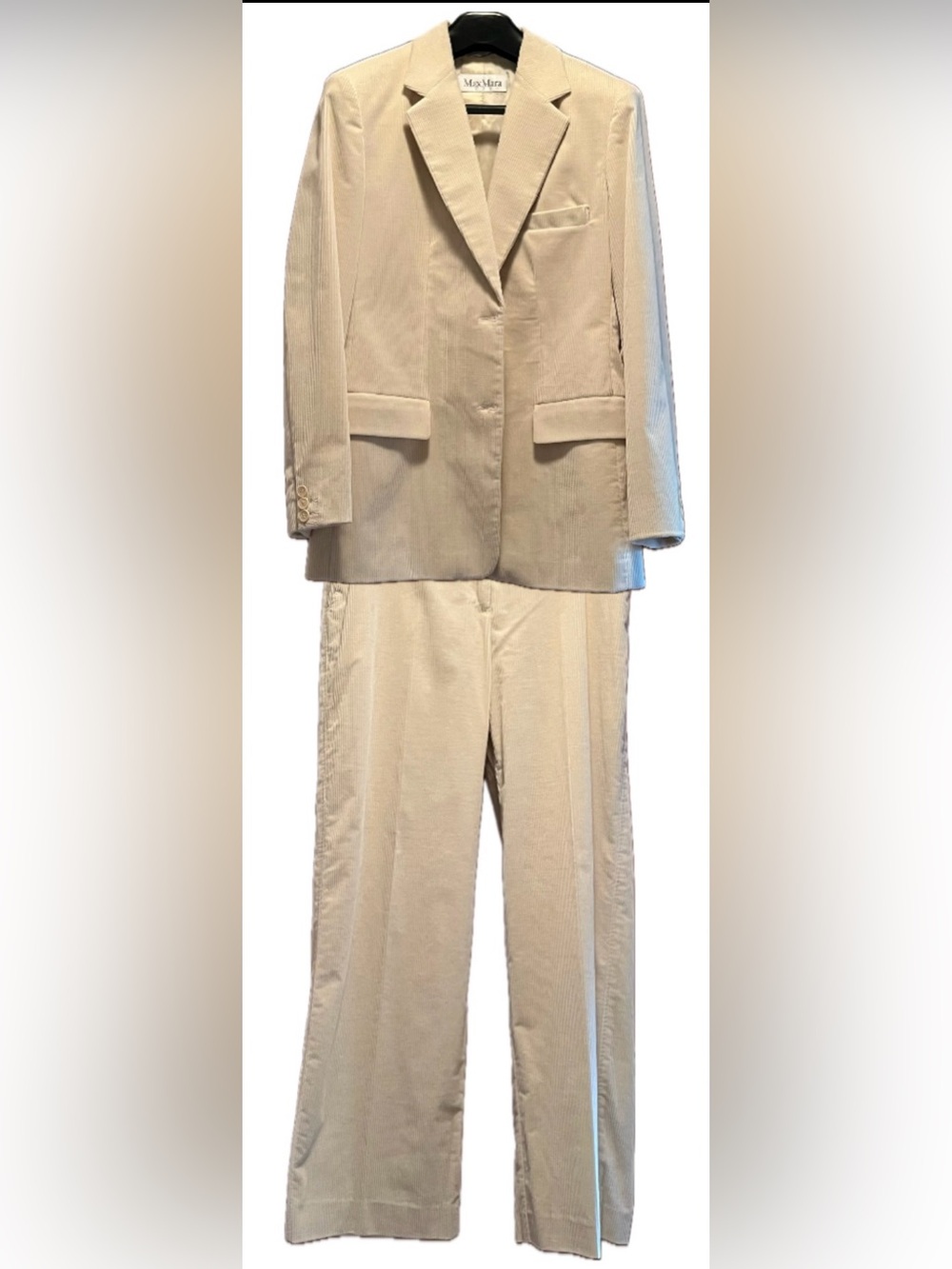 Max Mara Corduroy Two-Piece Pant Suit - Light Beige Ivory Sz 12